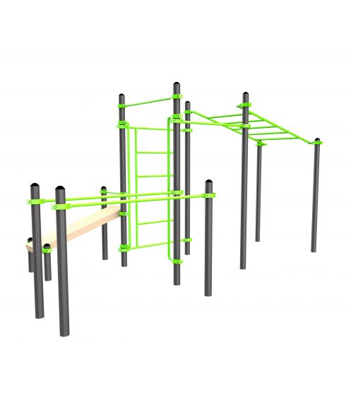 W337 Воркаут (рукоход, швед. стенка, 2 переклад., переклад. верт., накл. скамья, брусья) ZAVODSPORTA