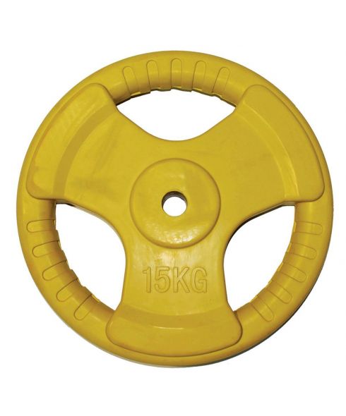 Диск обрезиненный (три хвата, цветной) D26 мм PROFI-FIT 15 кг